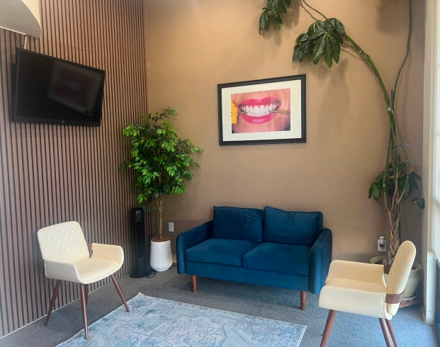 Comfortable and welcoming dental office waiting area at Newark Smiles Dental